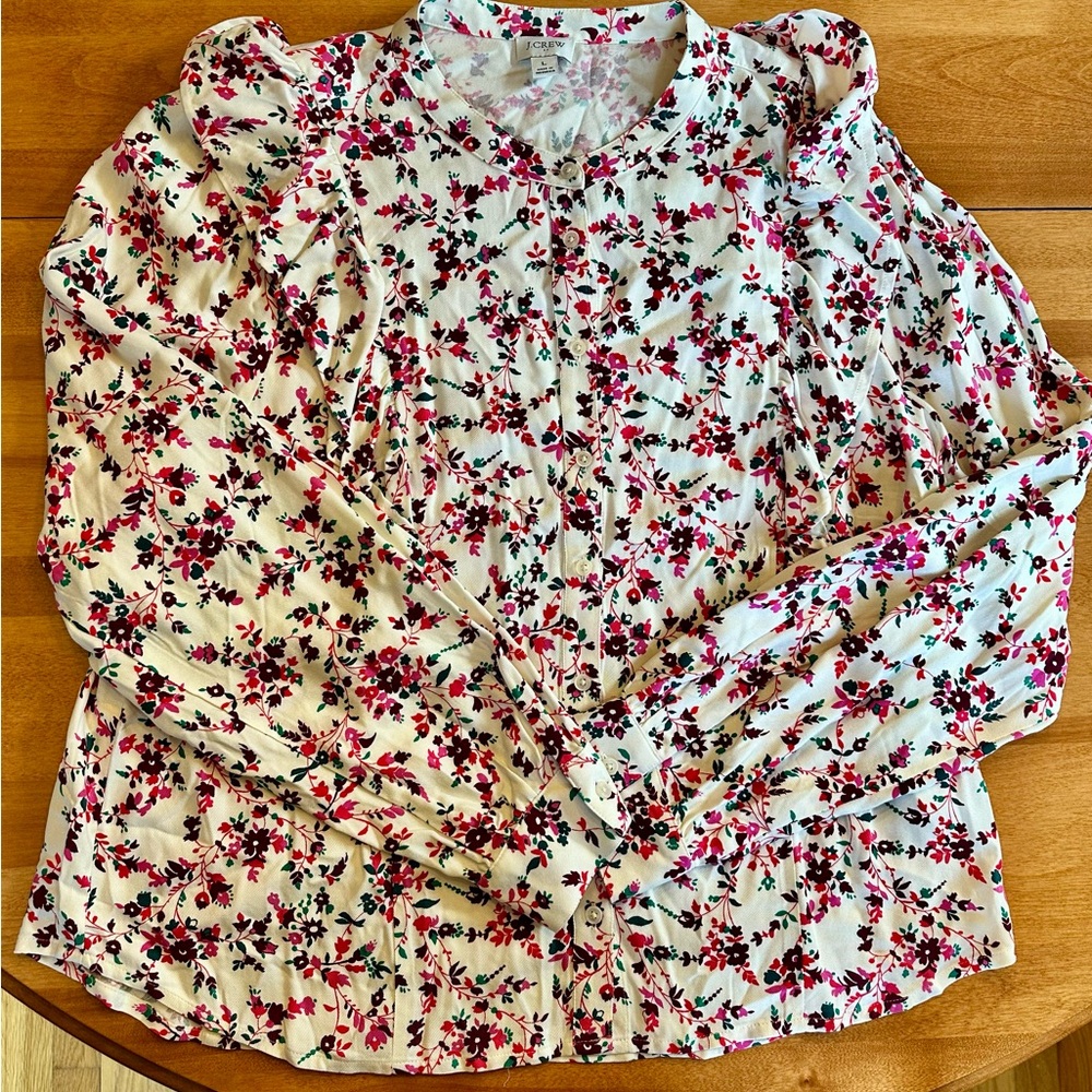 J. Crew Factory Cream Ruffled Blouse Large